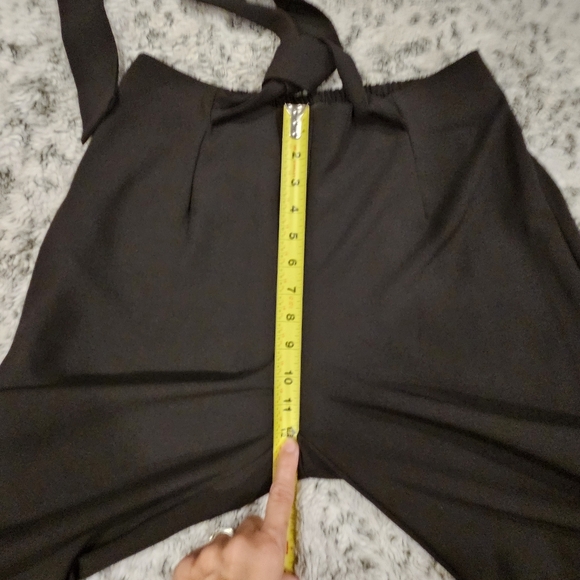 Lulu's SZ L Black Bright & Breezy Tie Front Culotte Wide Leg Side Slit Pants - Picture 7 of 14